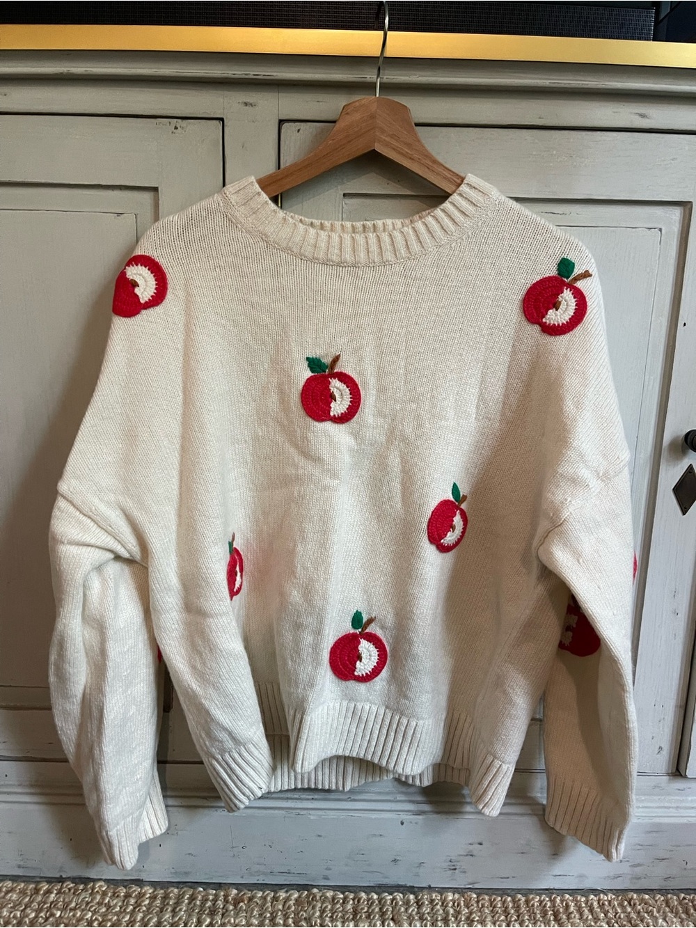 Boden Natalie Embroidered Sweater- Warm Ivory, Apples - Picture 4 of 5